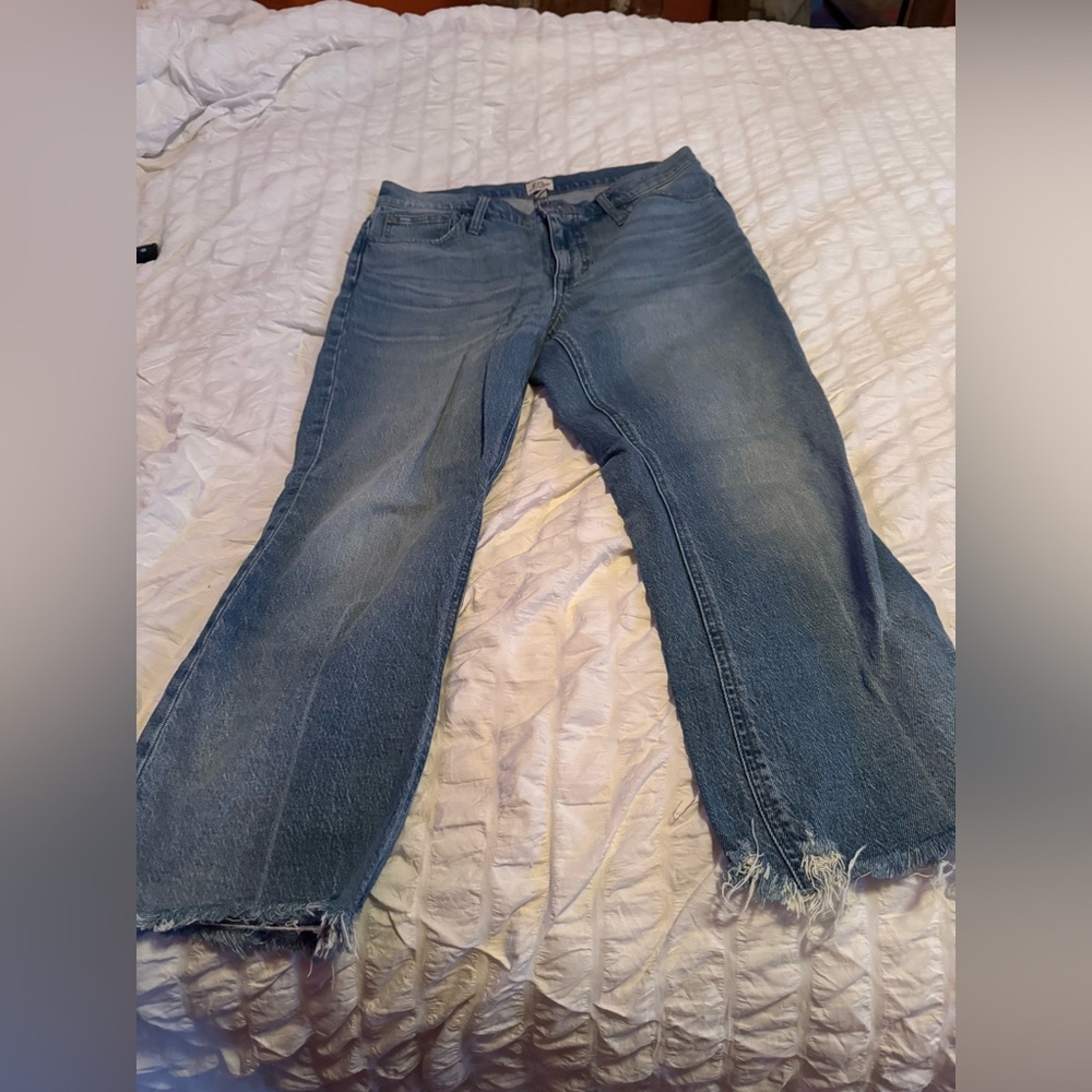 J Crew cropped boot cut.  High rise.  Size 30.  Rigid.  Light wash denim
